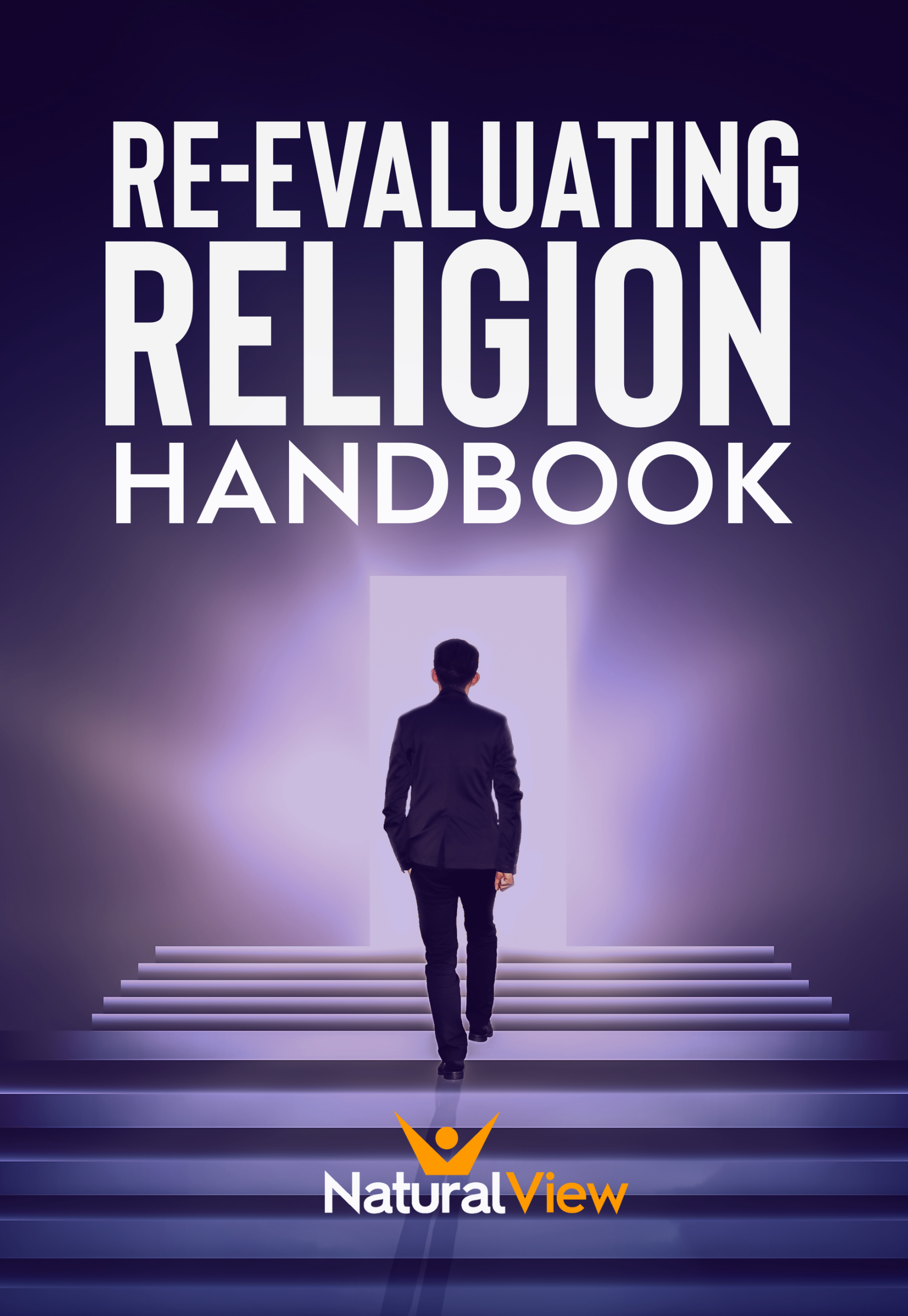 Book cover of man walking up stairs towards a lighted door.